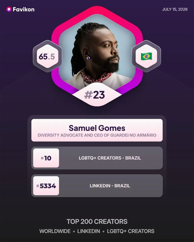 Samuel Gomes é reconhecido entre os maiores criadores LGBTQIA+ do LinkedIn no mundo