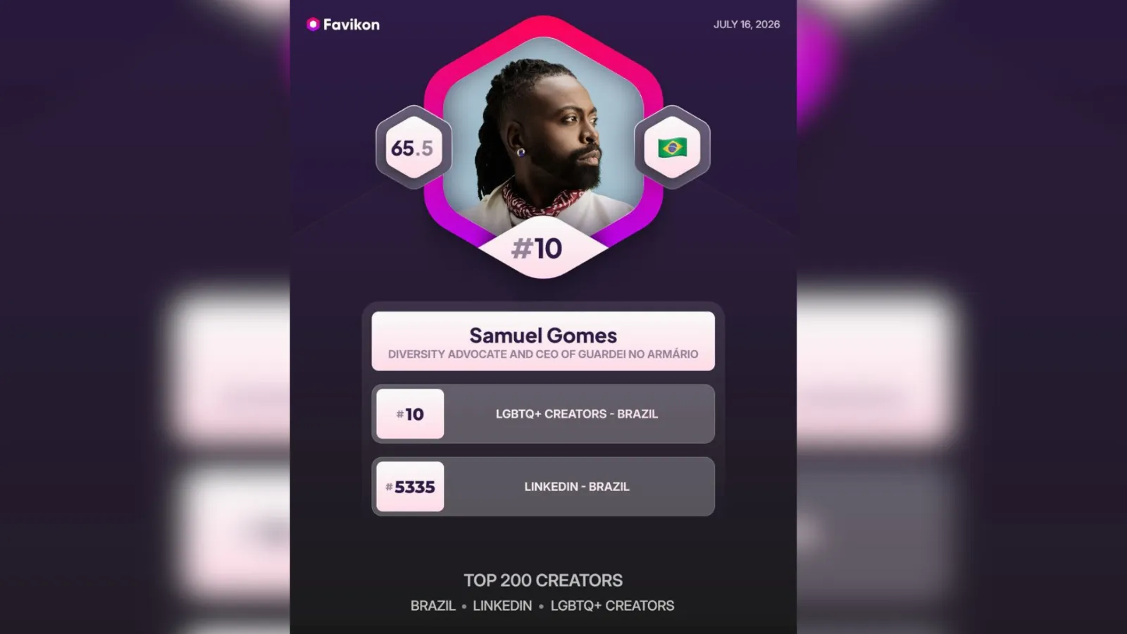 Samuel Gomes é reconhecido entre os maiores criadores LGBTQIA+ do LinkedIn no mundo